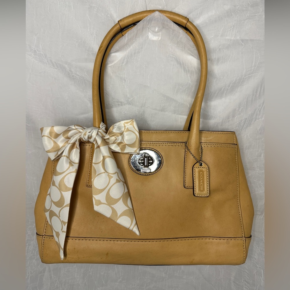 Coach Legacy Leather Satchel Shoulder Bag with Signature Coach Scarf